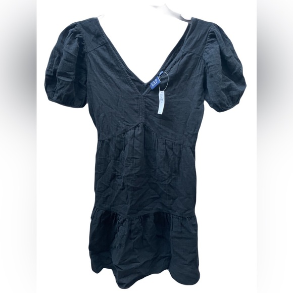 ❤️ GAP CRINKLE GAUZE PUFF SLEEZE TIERED BLACK MINI DRESS SIZE XXS - Picture 1 of 6